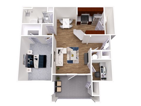 Floor plan for 1 bed, 1 bath, 916 sqft